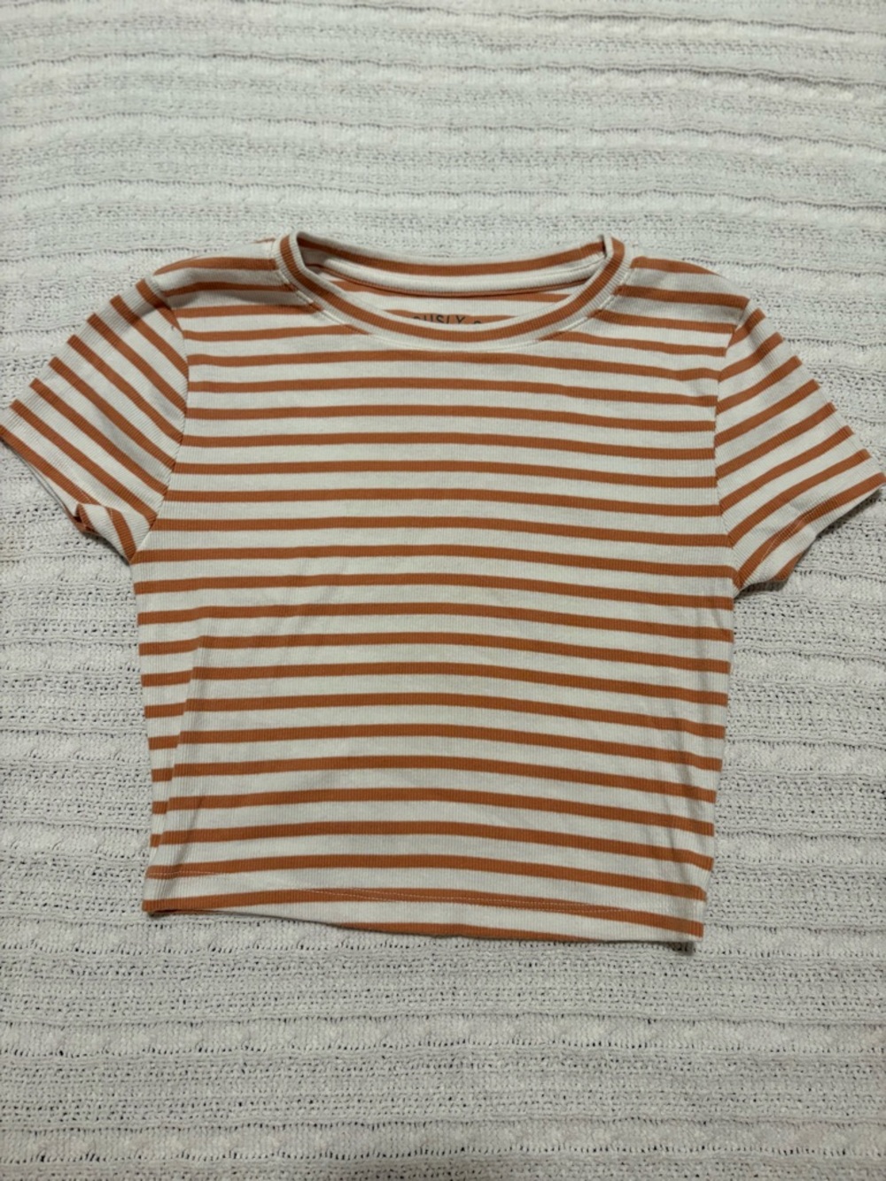 Aeropostale Cream and Rust-Striped Baby Tee